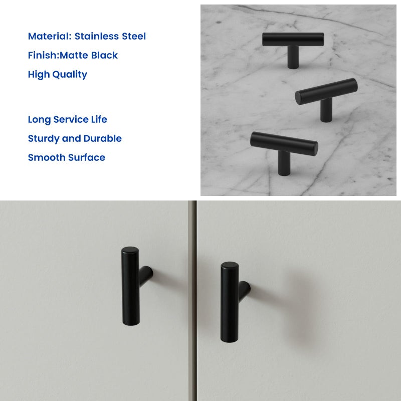 LONTAN 12 Pack Black Knobs for Cabinets and Drawers Kitchen Cabinet Knobs for Dresser Bathroom Modern T Bar Furniture Black Hardware,Stainless Steel - Image 5